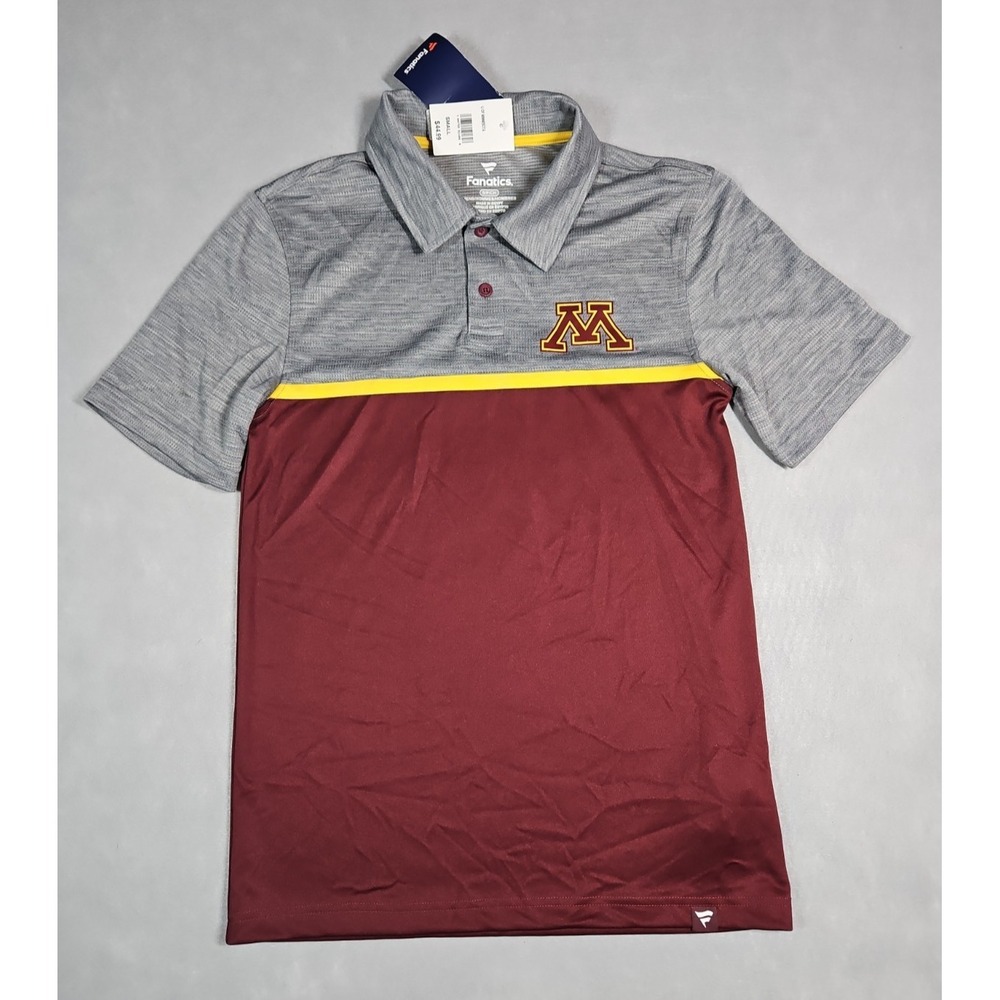 Fanatics Mens Minnesota Golden Gophers Colorblock Polo Shirt Size Small‎ NWT